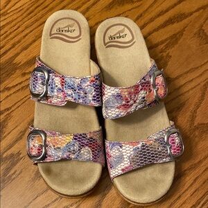 Dansko Colorful Floral Multicolor Adjustable Buckle Slide Sandals